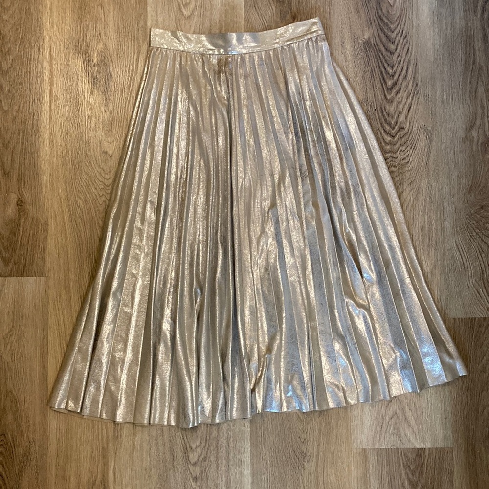 Zara Gold Pleated Midi Skirt XS EUC